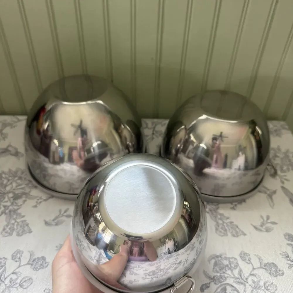 Vtg Revere Ware Stainless Steel Nesting Mixing Bowls Set of 3 Lids Ring Handle